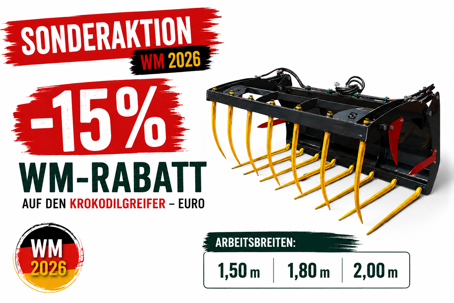 Krokodilgreifer Euroaufnahme 1,50m
Sonderaktion WM